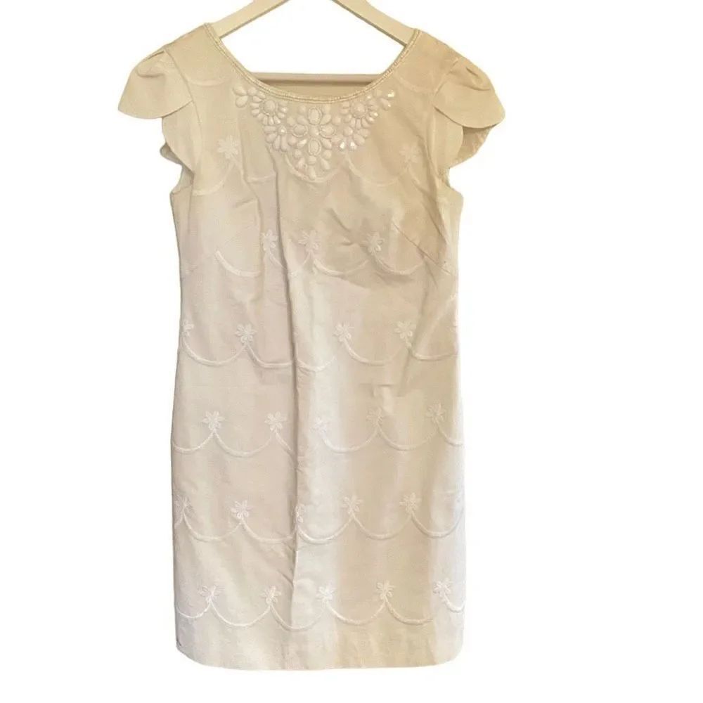 Vintage Lilly Pulitzer Pierce Dress white beaded size 6 flower short sleeve
